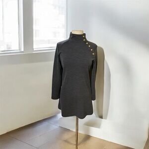 Milly Of New York Wool Blend Grey Sweater Dress Gold Button M Office Career